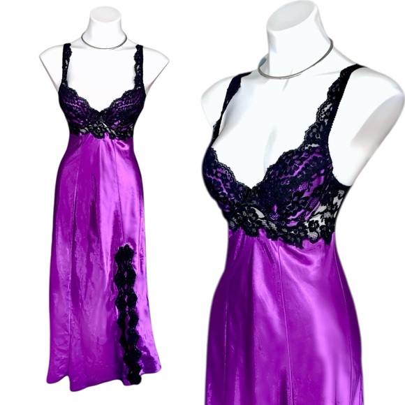 Vintage Victoria’s Secret Maxi Satin Lace Slip Dress Chemise Nightgown - Picture 11 of 11